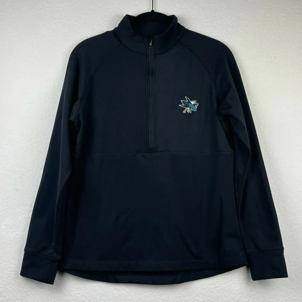 San Jose Sharks Jacket Men's Sz S Track 1/2 Zip Pullover Long Sleeve Black - Picture 2 of 9